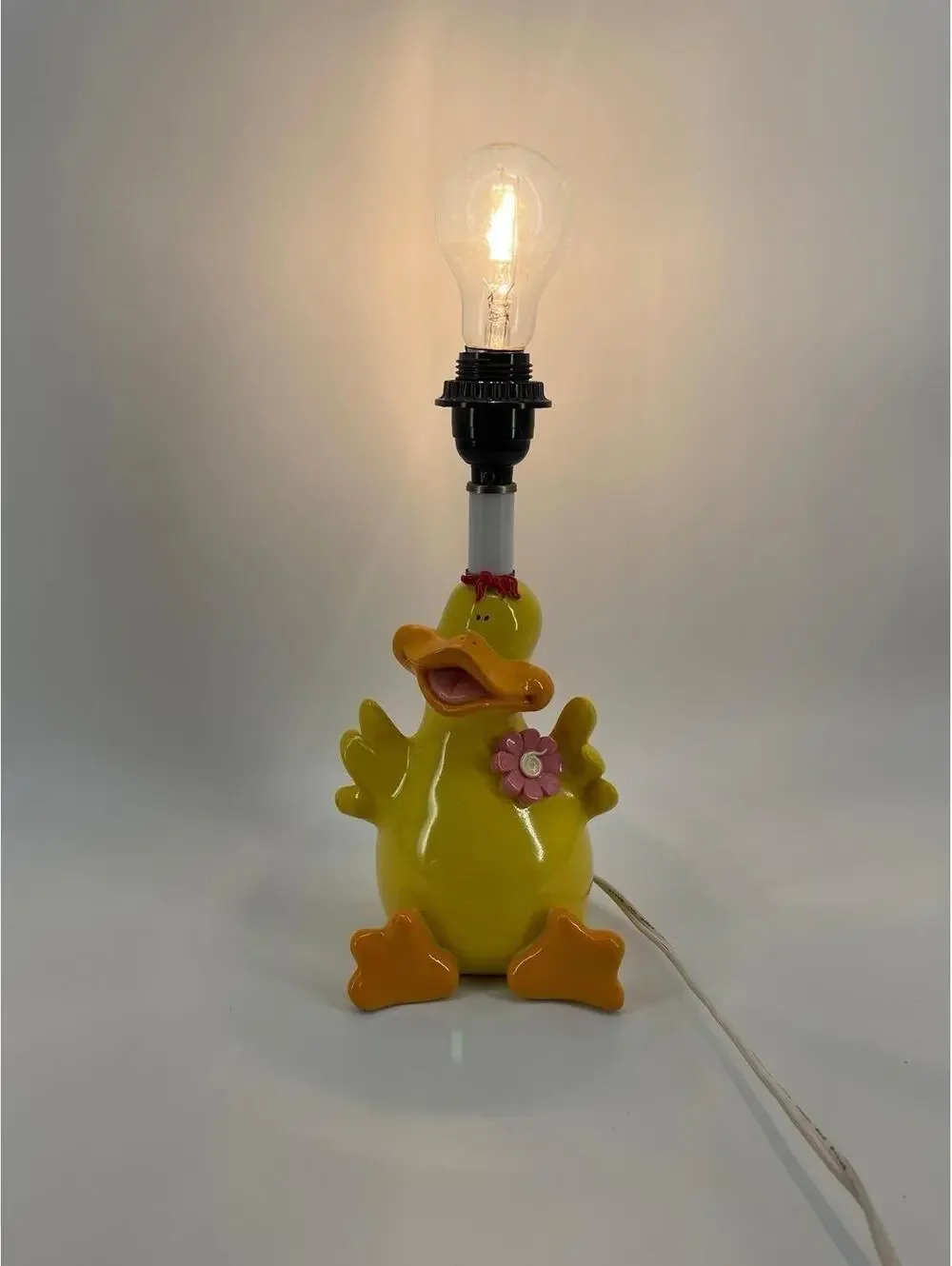 Vintage 1970s 1980s Yellow Duck Ceramic Table Lamp Nursery Decor 14” Tested